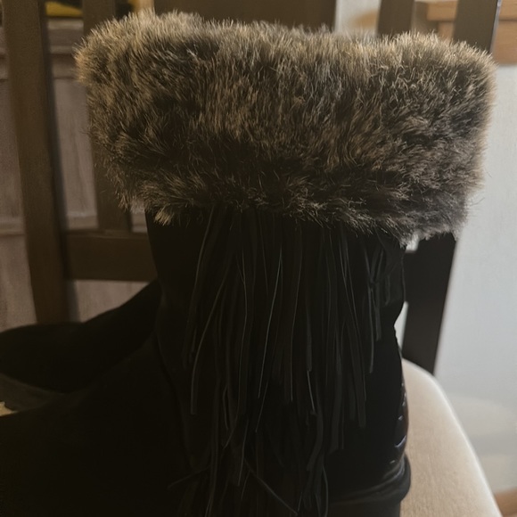 Sam Edelman Women’s Tilden Suede Leather Faux Fur Fringe Boots Black Size 9.5 - Picture 3 of 16